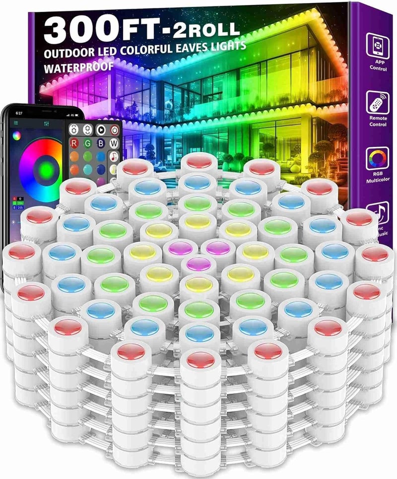 FBZ 300FT Permanent Outdoor RGB Lights - IP67 Waterproof with Smart App Control Remote,DIY Scene Modes, Music Synchronization,Eaves Lights for Garden Decor,Deck,Christmas - Image 1